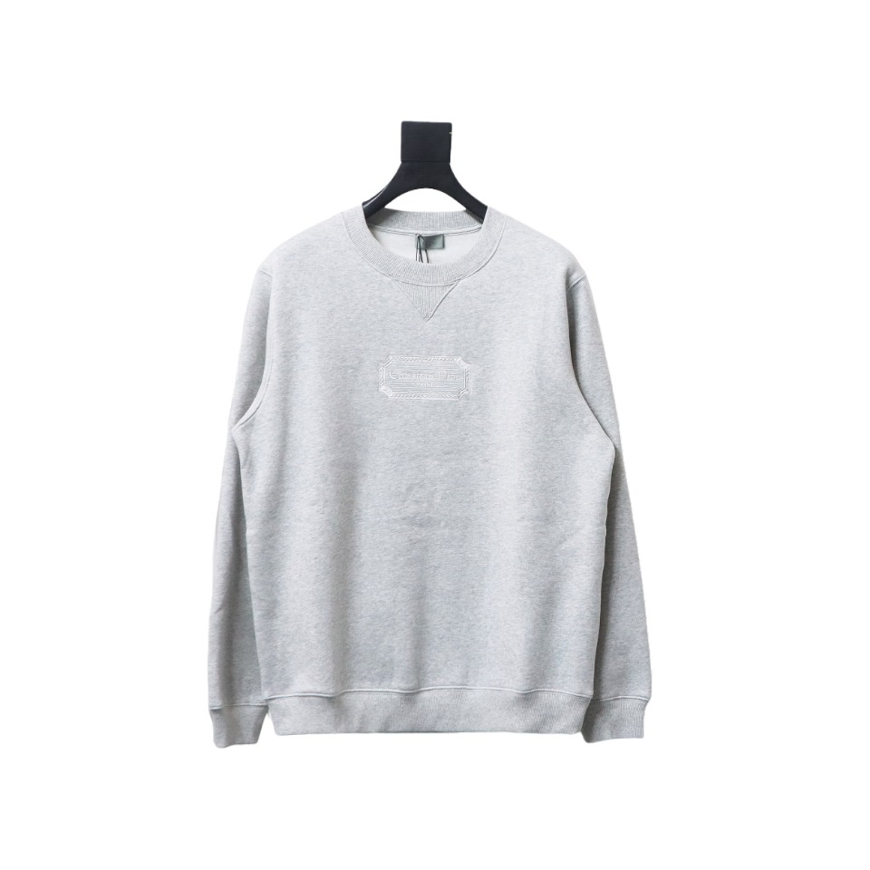 Dior Silver Logo Embroidery Round Neck Plush Sweatshirt Grey