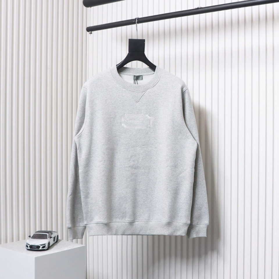 Dior Silver Logo Embroidery Round Neck Plush Sweatshirt Grey