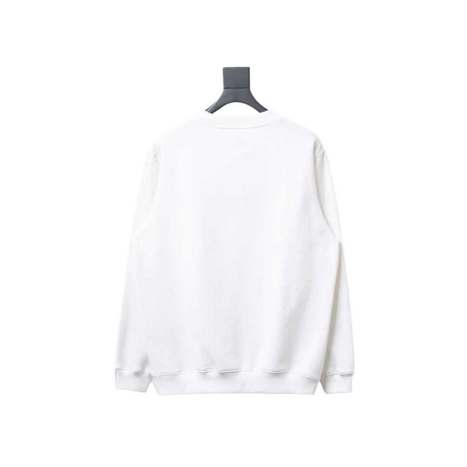 Dior Silver Logo Embroidery Round Neck Plush Sweatshirt White