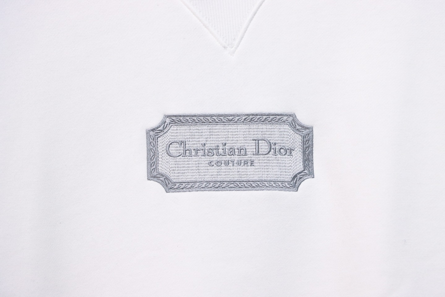 Dior Silver Logo Embroidery Round Neck Plush Sweatshirt White