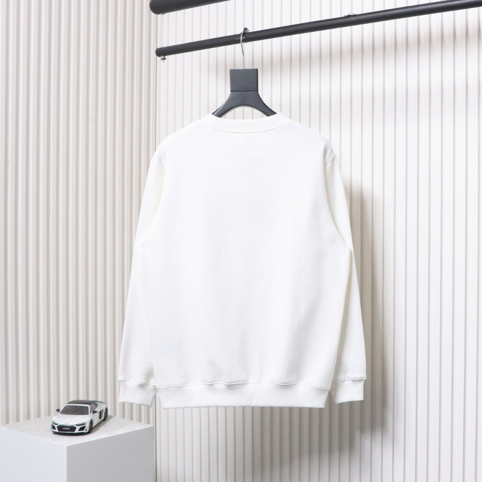 Dior Silver Logo Embroidery Round Neck Plush Sweatshirt White