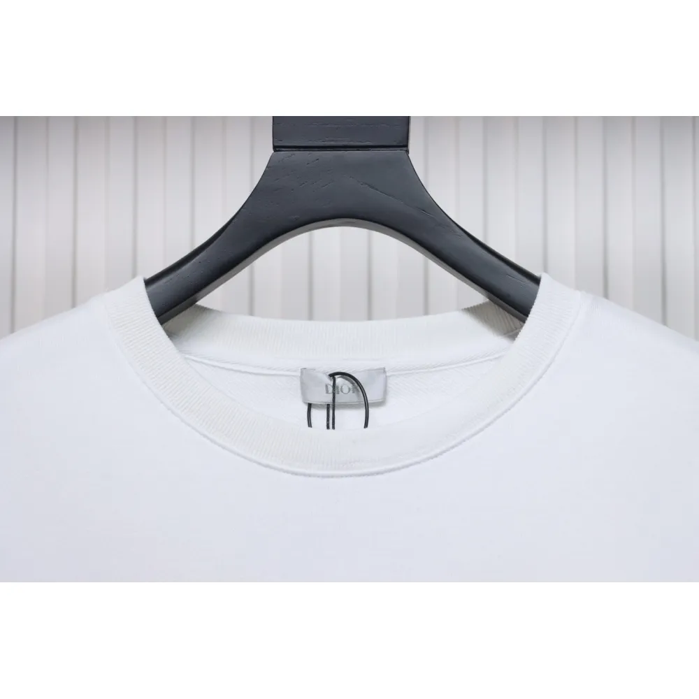 Dior White Round Neck Sweatshirt With Monogram Patch Embroidery On The Chest