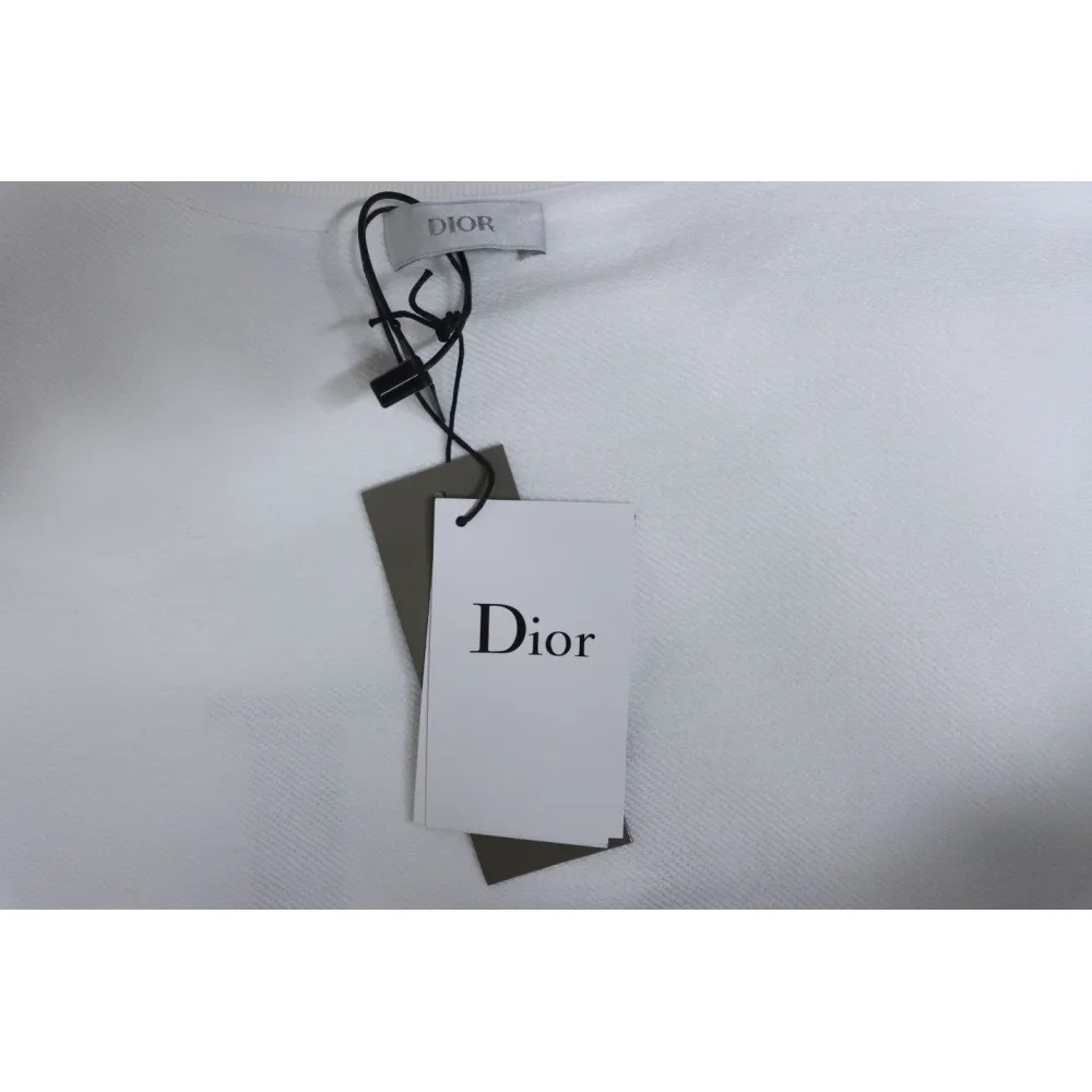 Dior White Round Neck Sweatshirt With Monogram Patch Embroidery On The Chest