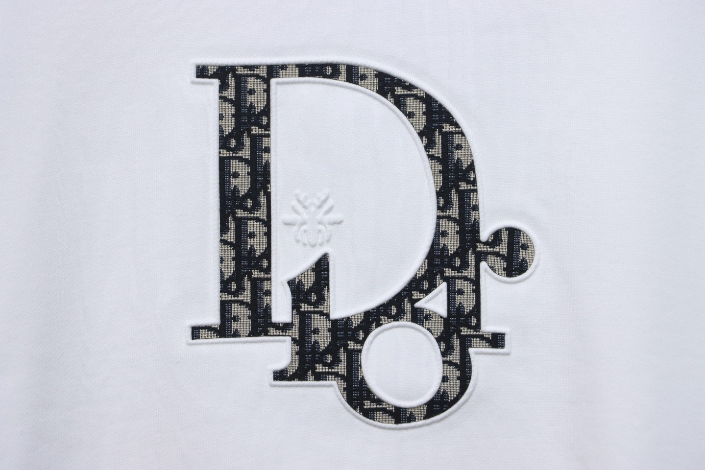 Dior White Round Neck Sweatshirt With Monogram Patch Embroidery On The Chest