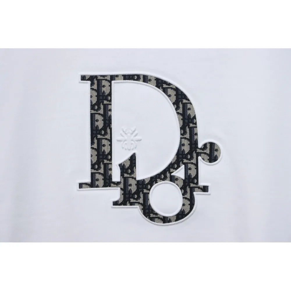 Dior White Round Neck Sweatshirt With Monogram Patch Embroidery On The Chest