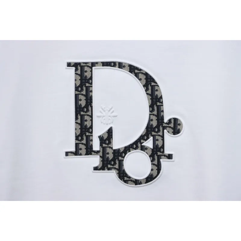 Dior White Round Neck Sweatshirt With Monogram Patch Embroidery On The Chest