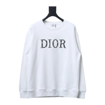 Dior White Round Neck Sweatshirt With Monogram Patch On Chest 01