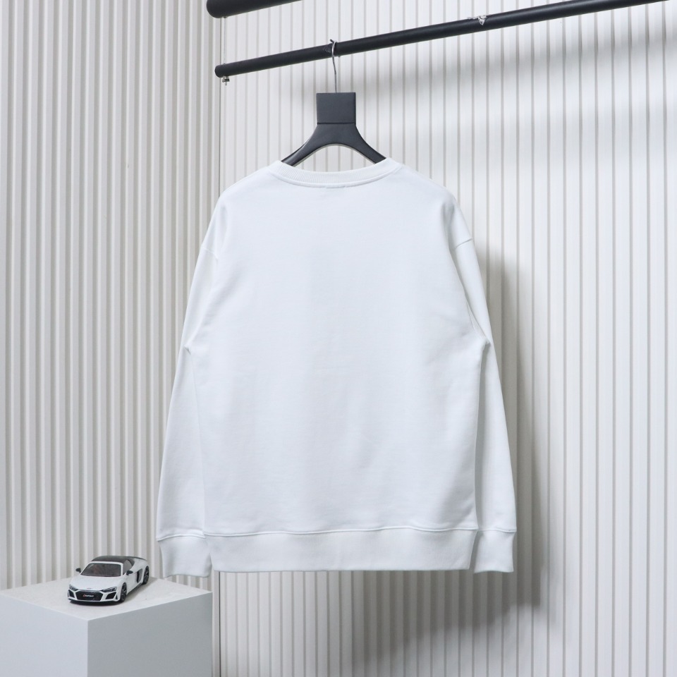 Dior White Round Neck Sweatshirt With Monogram Patch On Chest