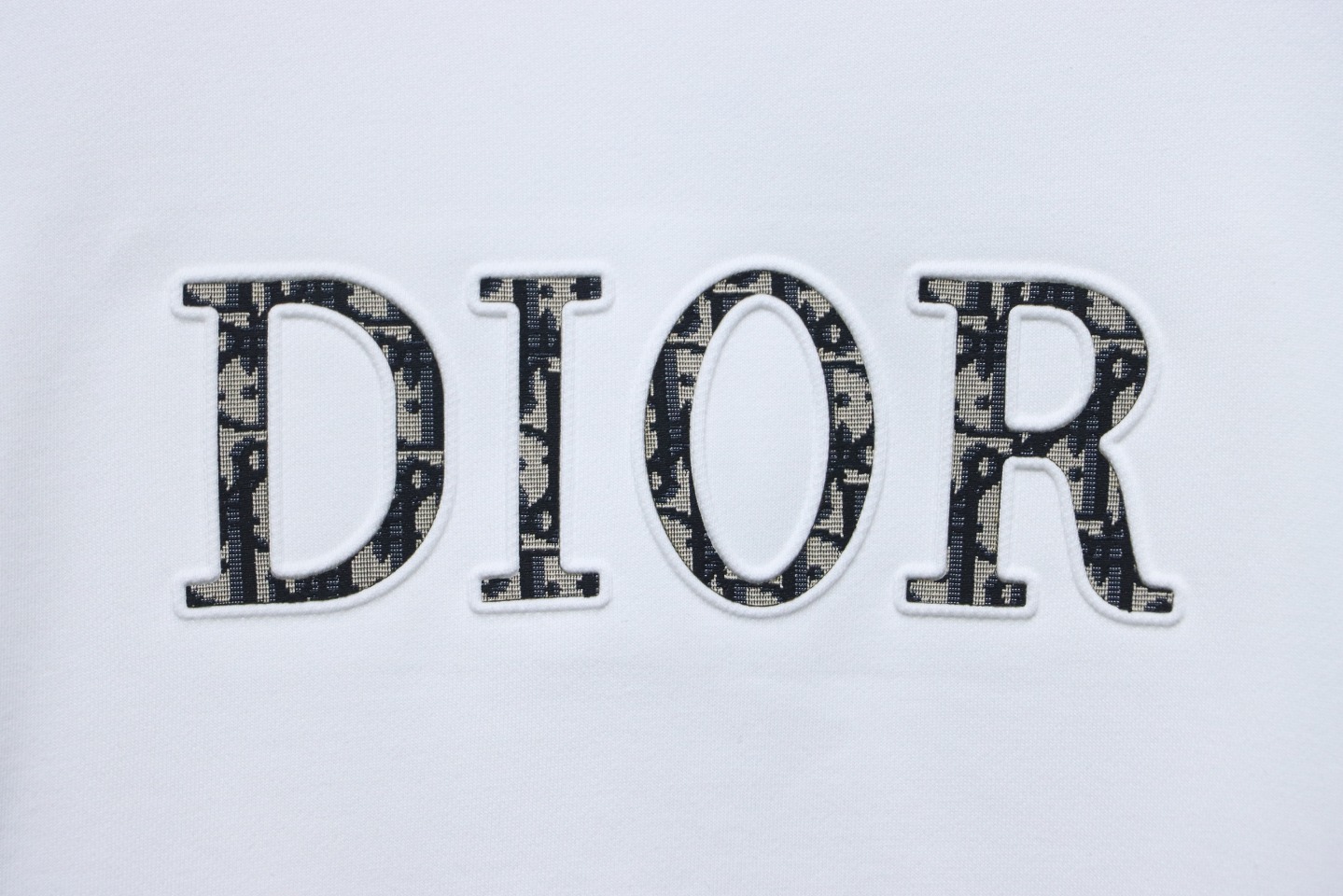 Dior White Round Neck Sweatshirt With Monogram Patch On Chest