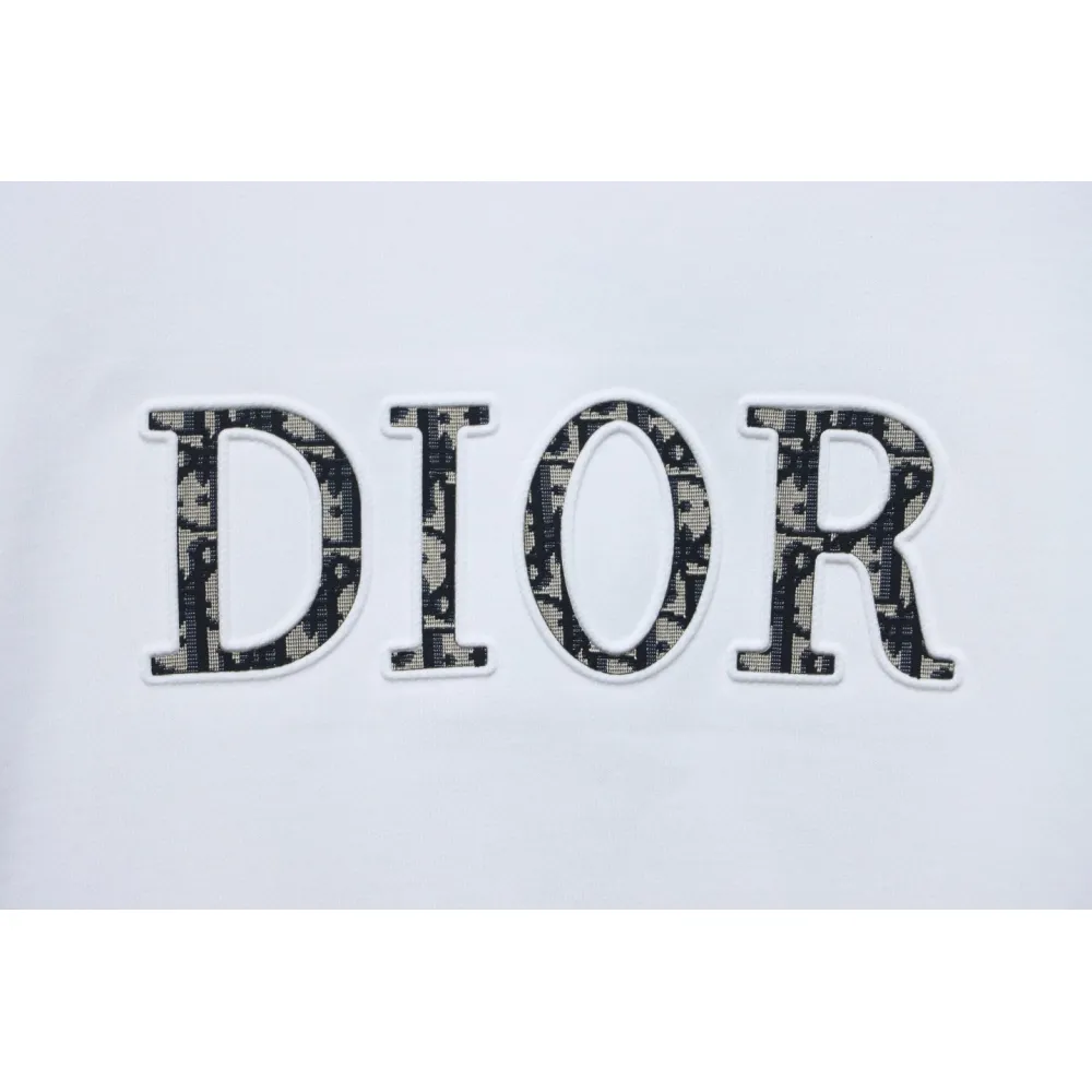 Dior White Round Neck Sweatshirt With Monogram Patch On Chest