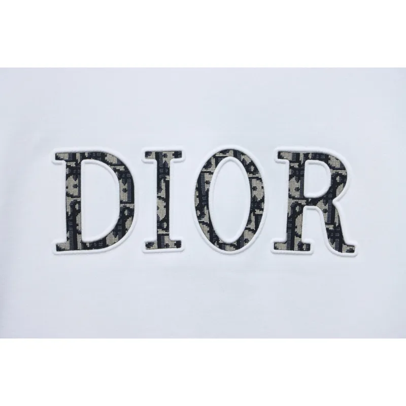 Dior White Round Neck Sweatshirt With Monogram Patch On Chest