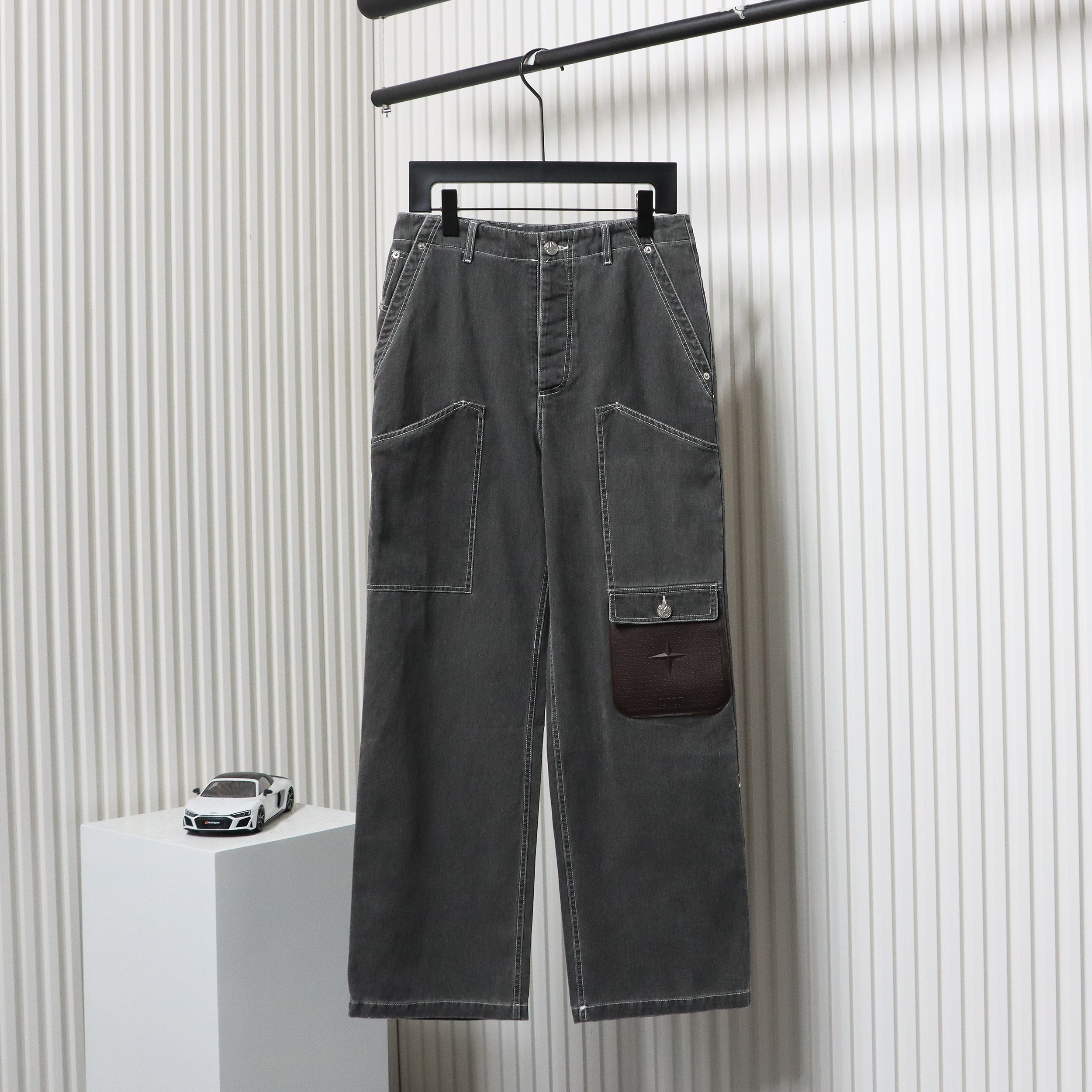 Dior x Stone Island 24Fw Pocket Dior Island Logo Denim Pants Grey