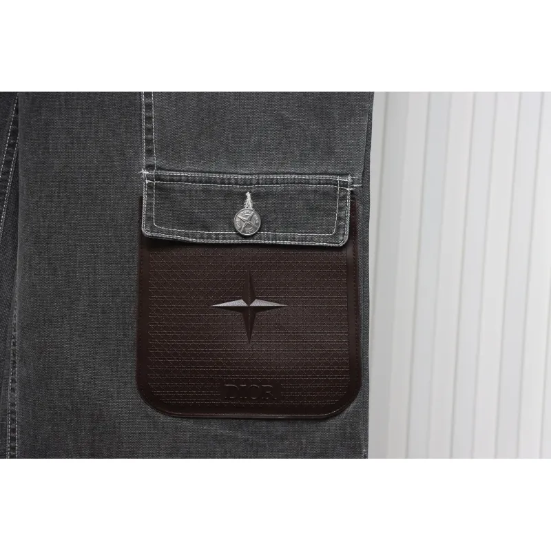 Dior x Stone Island 24Fw Pocket Dior Island Logo Denim Pants Grey