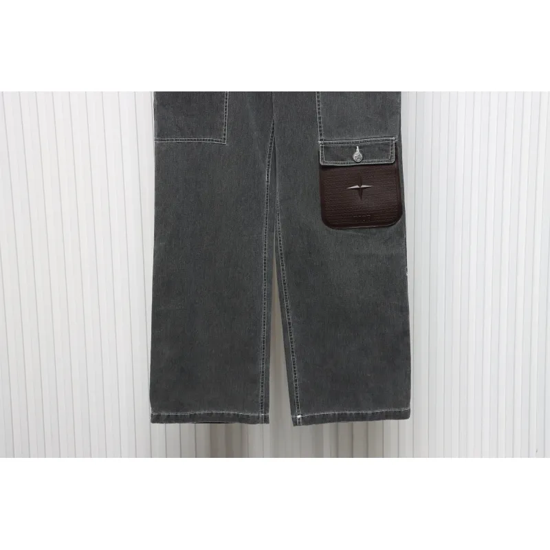 Dior x Stone Island 24Fw Pocket Dior Island Logo Denim Pants Grey