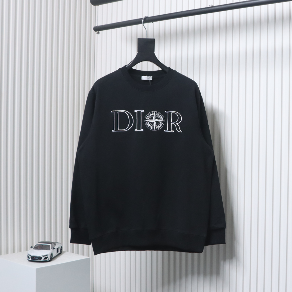 Dior x Stonelsland Embroidered Logo Crewneck Sweatshirt Black