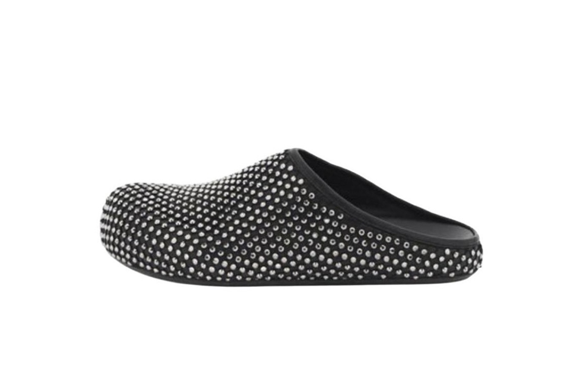 Marni Calfskin Fussbett Sabot Black Leather With Rhinestones SBMR000600P639400N99