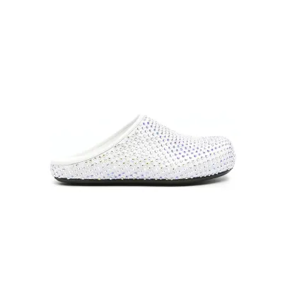 Marni Calfskin Fussbett Sabot White Leather With Rhinestones SBMS004601P639400W01 02