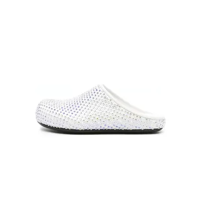 Marni Calfskin Fussbett Sabot White Leather With Rhinestones SBMS004601P639400W01 01