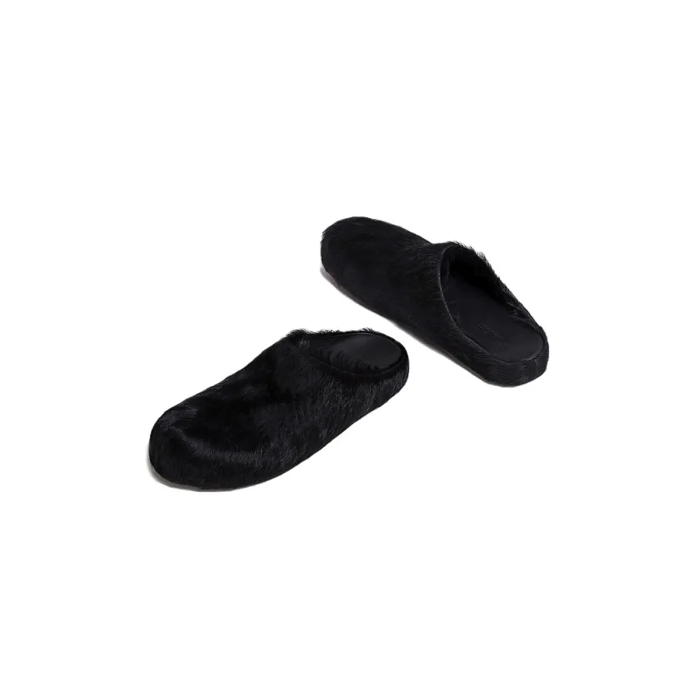 Marni Long-Hair Calfskin Fussbett Sabot Black SBMR000600P412200N99