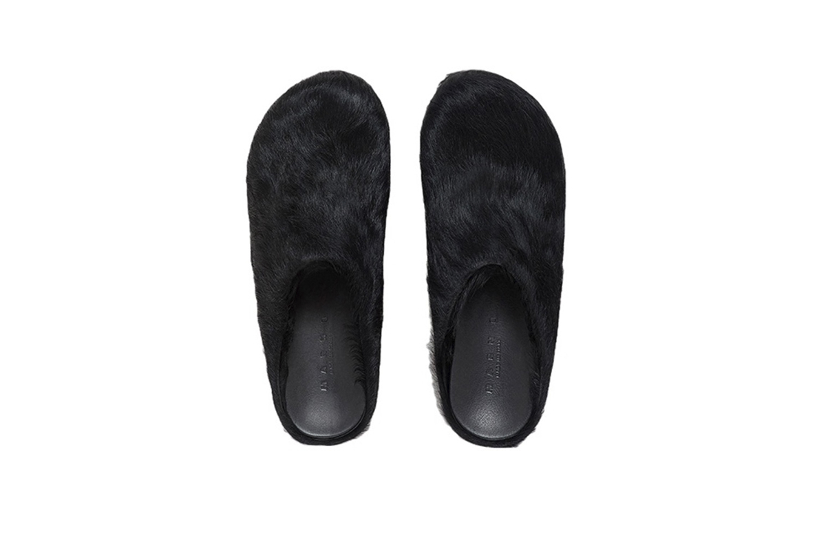 Marni Long-Hair Calfskin Fussbett Sabot Black SBMR000600P412200N99