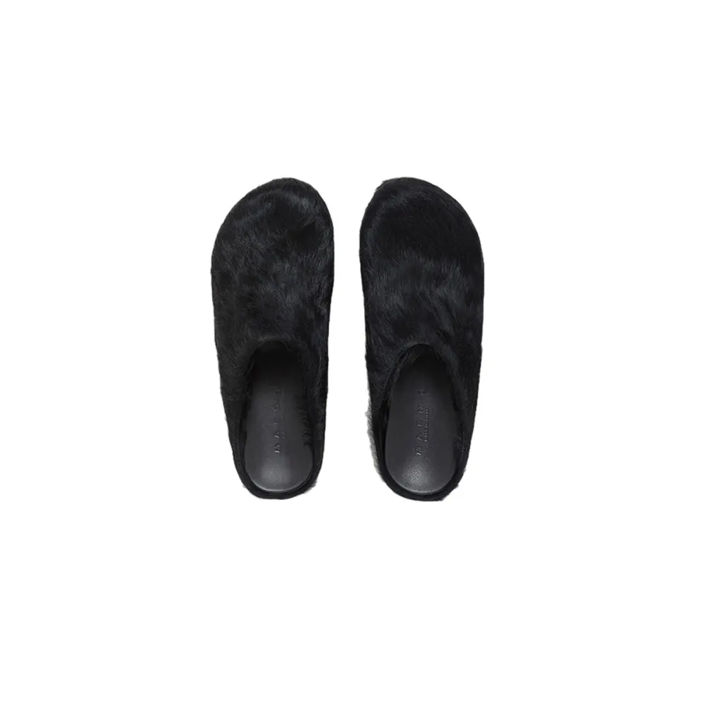 Marni Long-Hair Calfskin Fussbett Sabot Black SBMR000600P412200N99