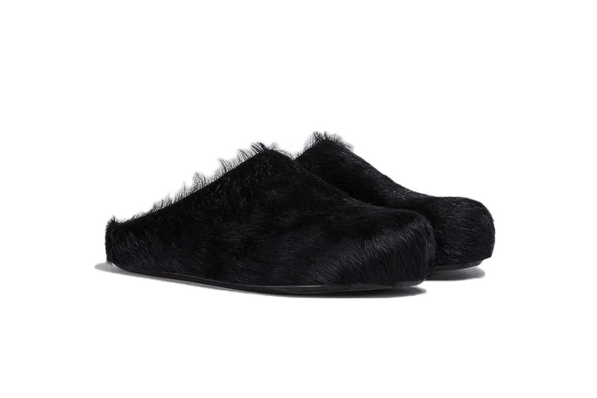 Marni Long-Hair Calfskin Fussbett Sabot Black SBMR000600P412200N99