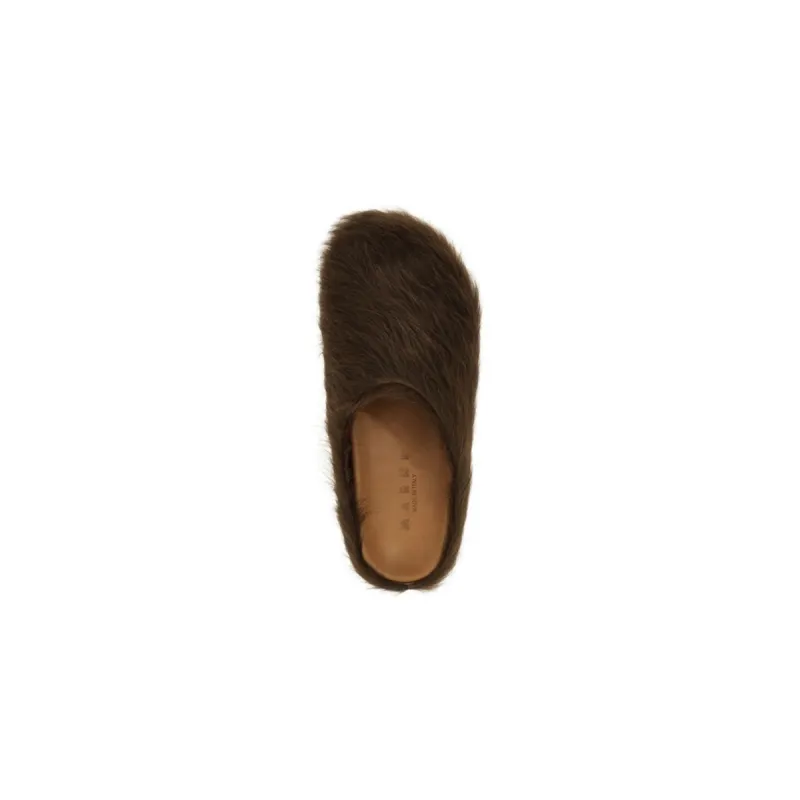 Marni Long-Hair Calfskin Fussbett Sabot Brown SBMS004601P412200M37