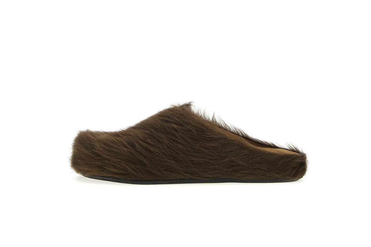 Marni Long-Hair Calfskin Fussbett Sabot Brown SBMS004601P412200M37
