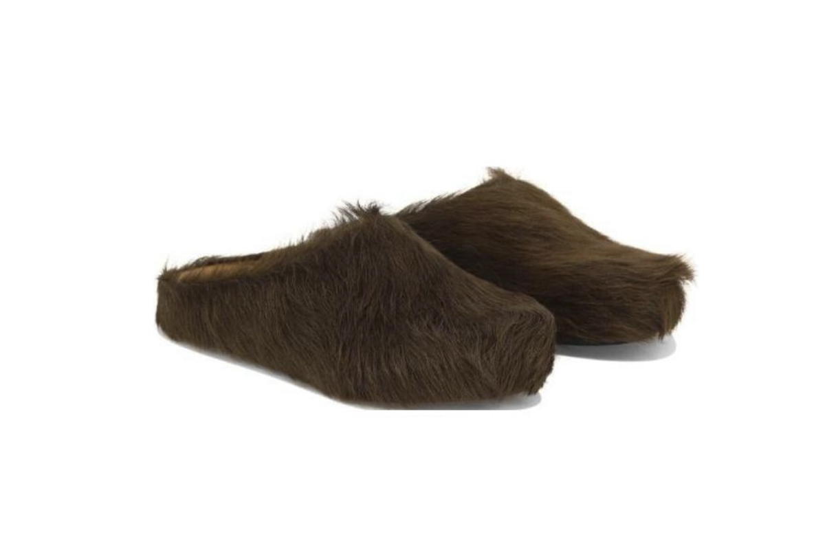 Marni Long-Hair Calfskin Fussbett Sabot Brown SBMS004601P412200M37