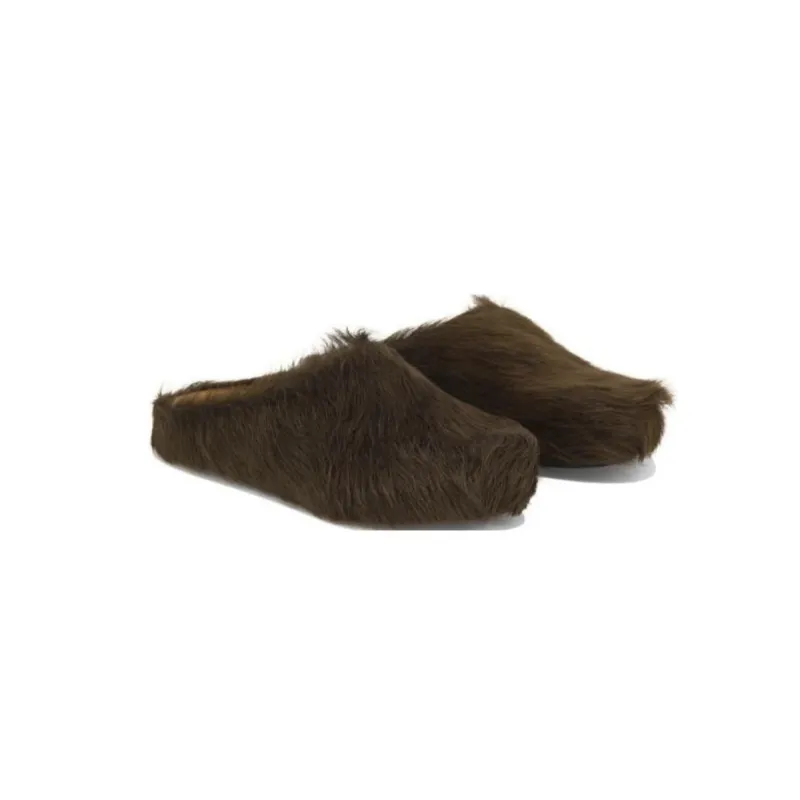 Marni Long-Hair Calfskin Fussbett Sabot Brown SBMS004601P412200M37