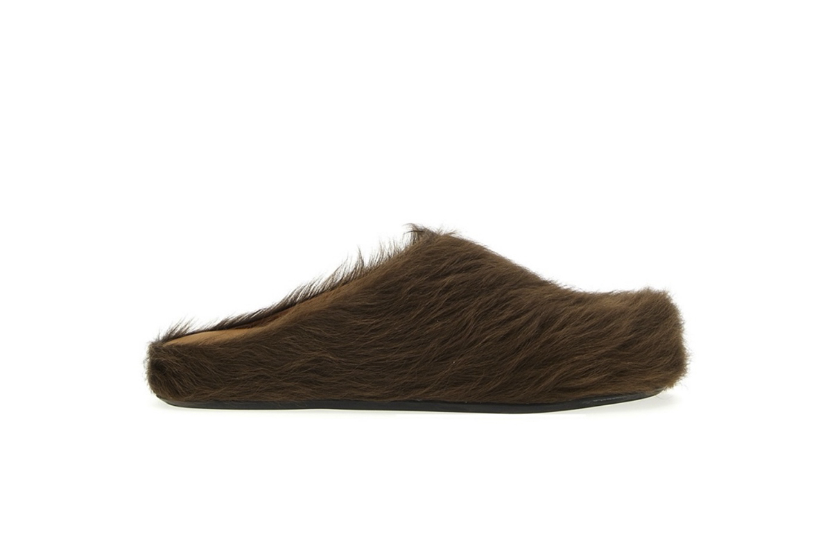 Marni Long-Hair Calfskin Fussbett Sabot Brown SBMS004601P412200M37