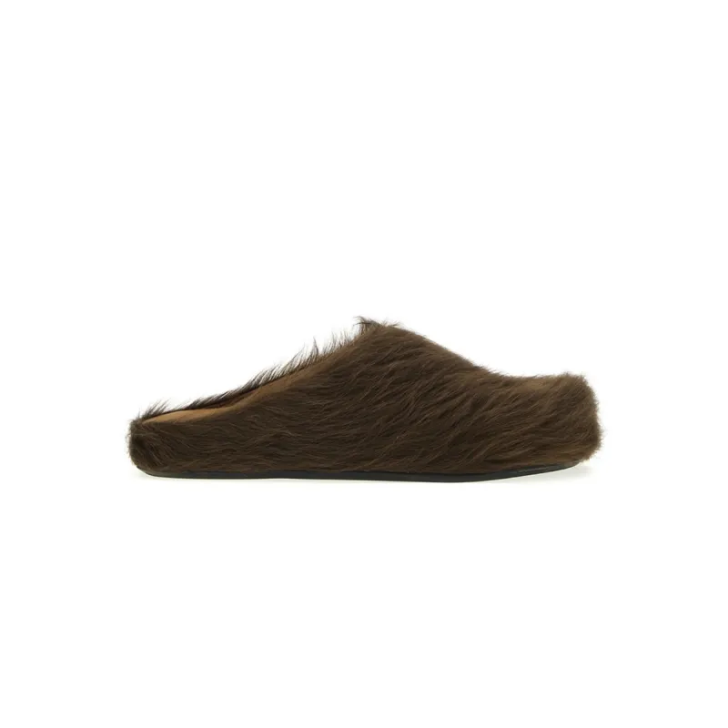 Marni Long-Hair Calfskin Fussbett Sabot Brown SBMS004601P412200M37