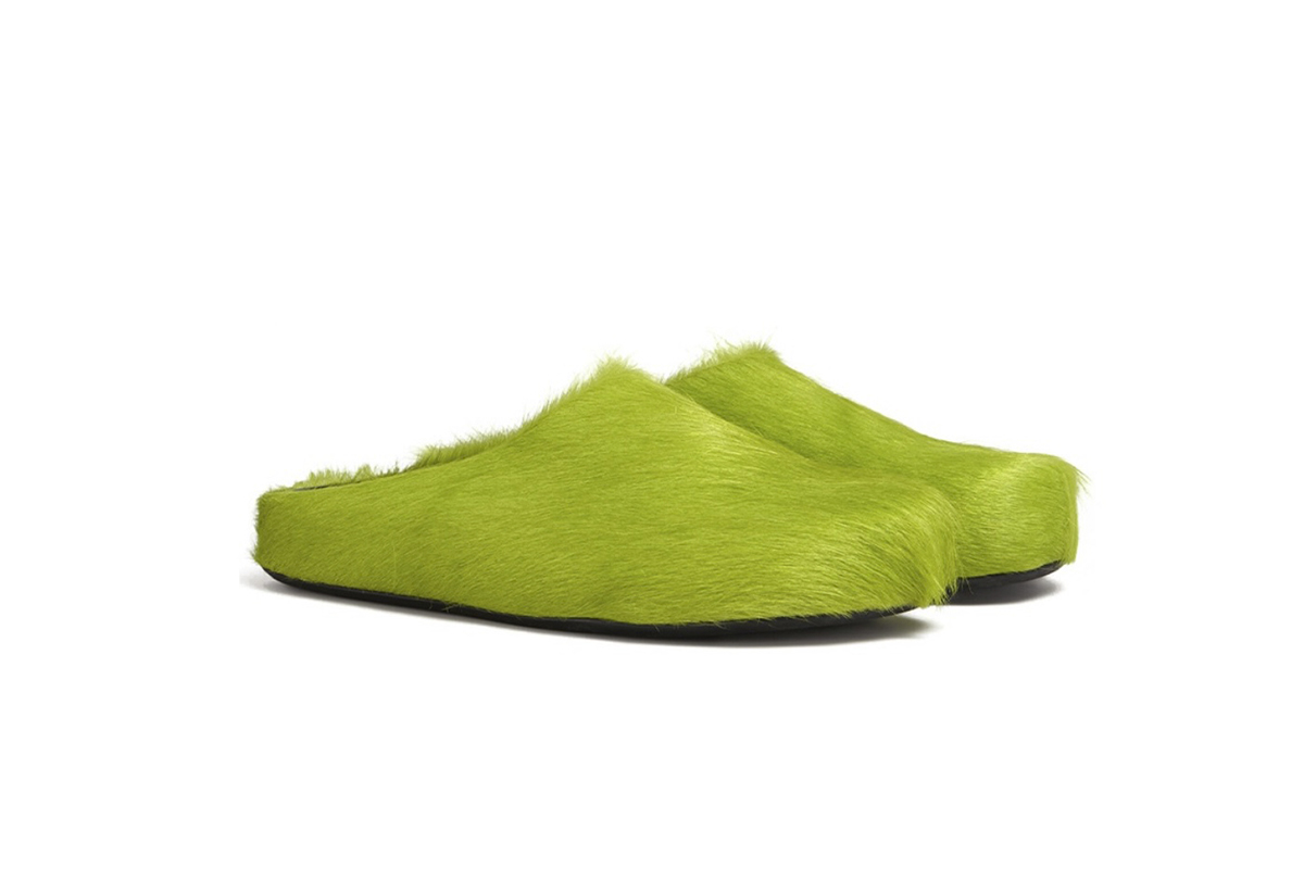 Marni Long-Hair Calfskin Fussbett Sabot Green SBMR000600P412200V07