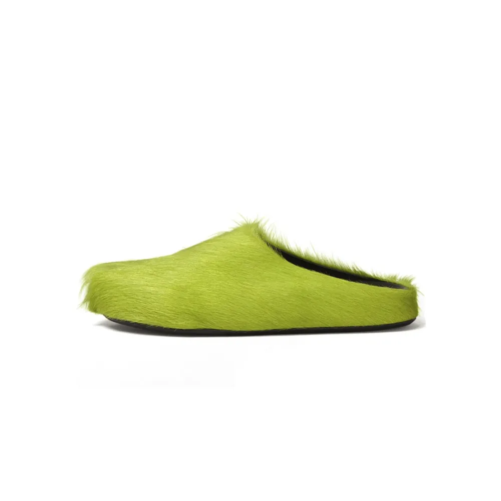 Marni Long-Hair Calfskin Fussbett Sabot Green SBMR000600P412200V07