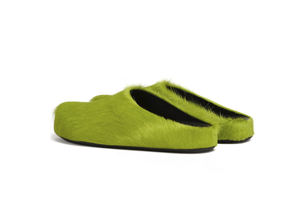 Marni Long-Hair Calfskin Fussbett Sabot Green SBMR000600P412200V07