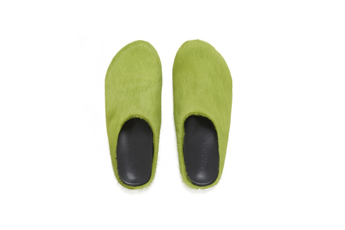 Marni Long-Hair Calfskin Fussbett Sabot Green SBMR000600P412200V07