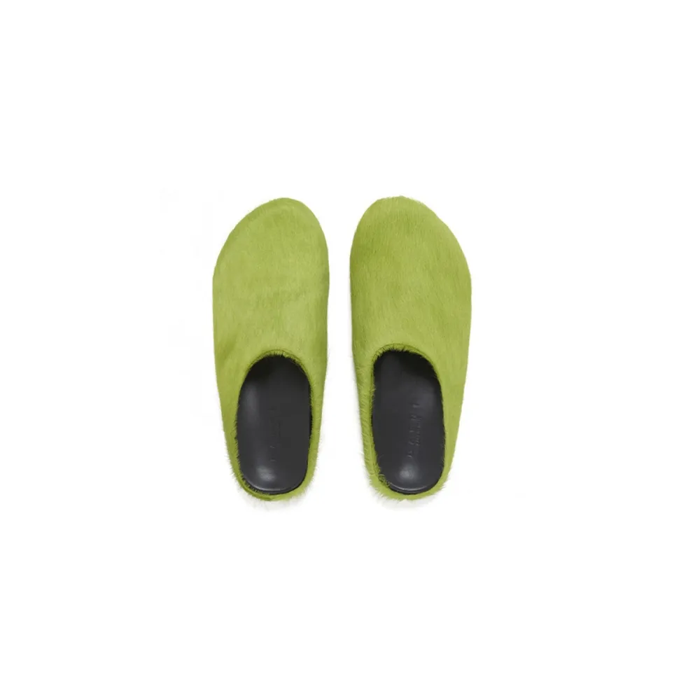 Marni Long-Hair Calfskin Fussbett Sabot Green SBMR000600P412200V07