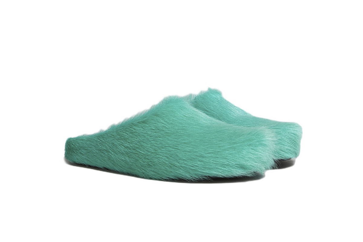 Marni Long-Hair Calfskin Fussbett Sabot Green SBMR000600P412200V38