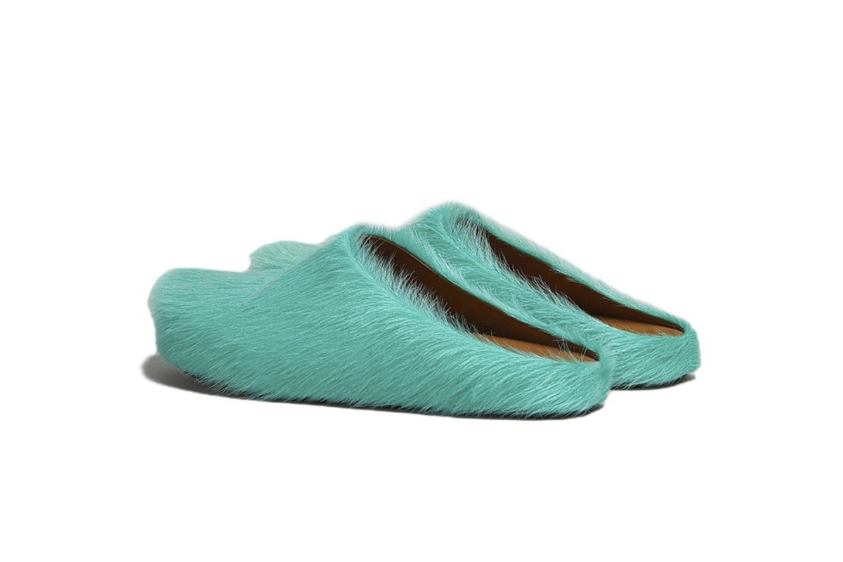 Marni Long-Hair Calfskin Fussbett Sabot Green SBMR000600P412200V38
