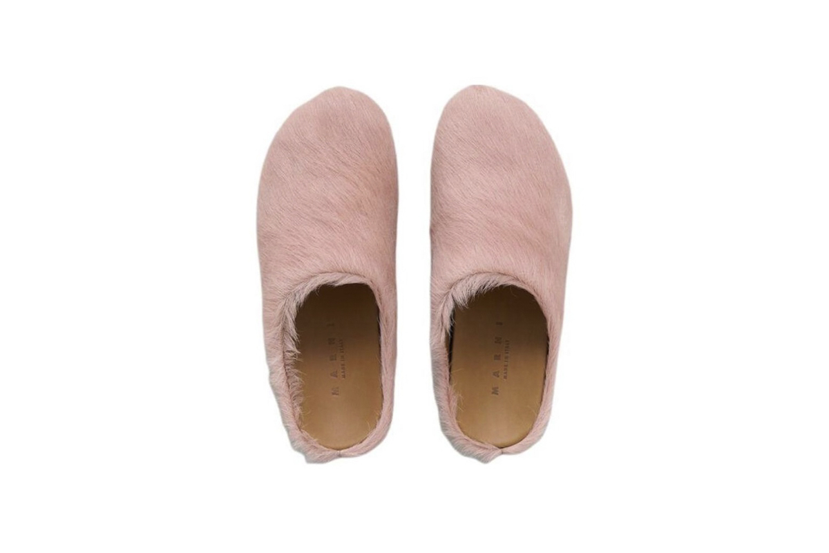Marni Long-Hair Calfskin Fussbett Sabot Pink SBMS004601P412200C29