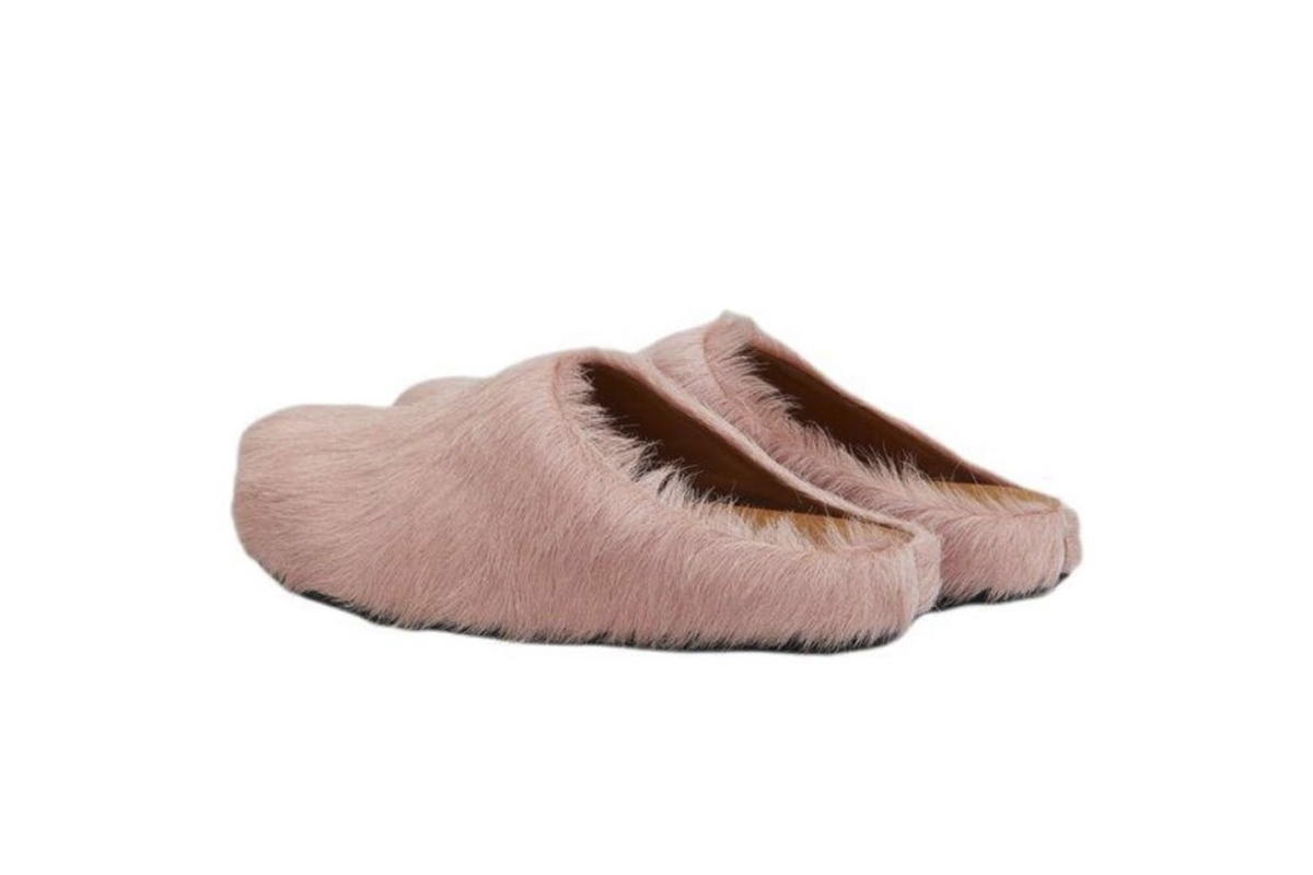 Marni Long-Hair Calfskin Fussbett Sabot Pink SBMS004601P412200C29