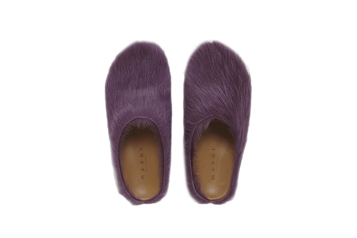 Marni Long-Hair Calfskin Fussbett Sabot Purple SBMS004601P412200C68