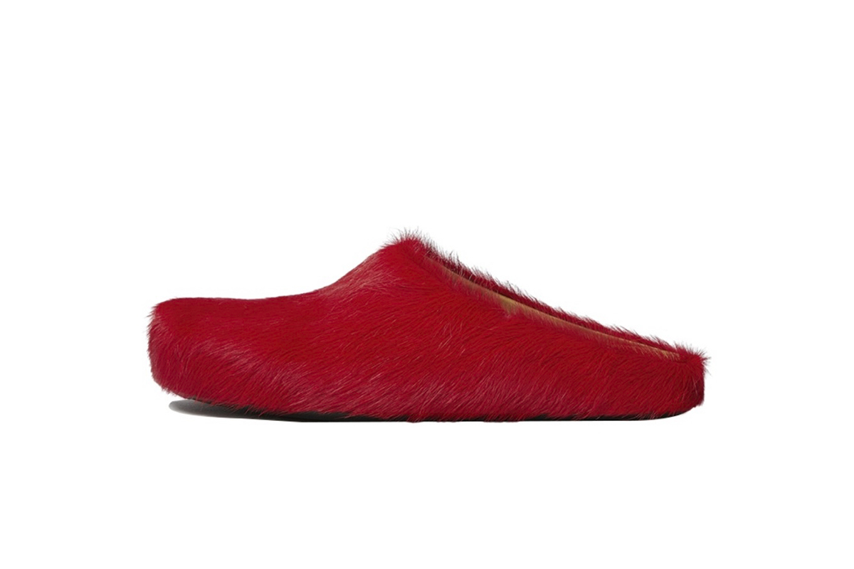 Marni Long-Hair Calfskin Fussbett Sabot Red SBMS004601P412200R66