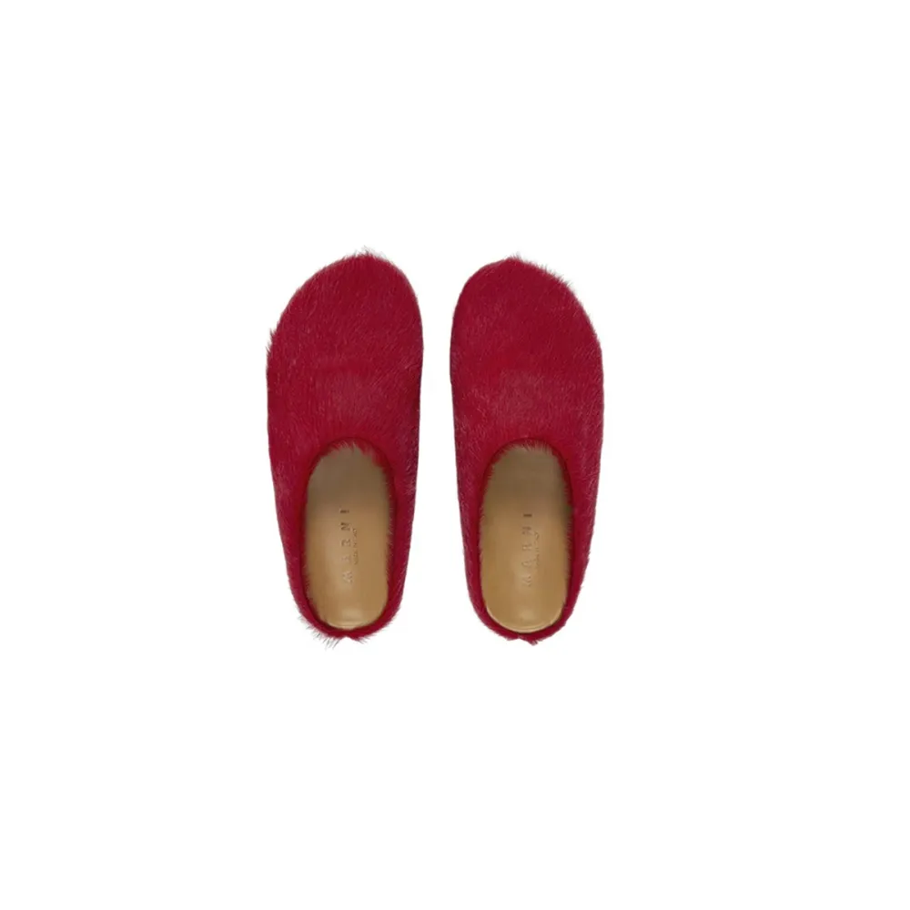 Marni Long-Hair Calfskin Fussbett Sabot Red SBMS004601P412200R66