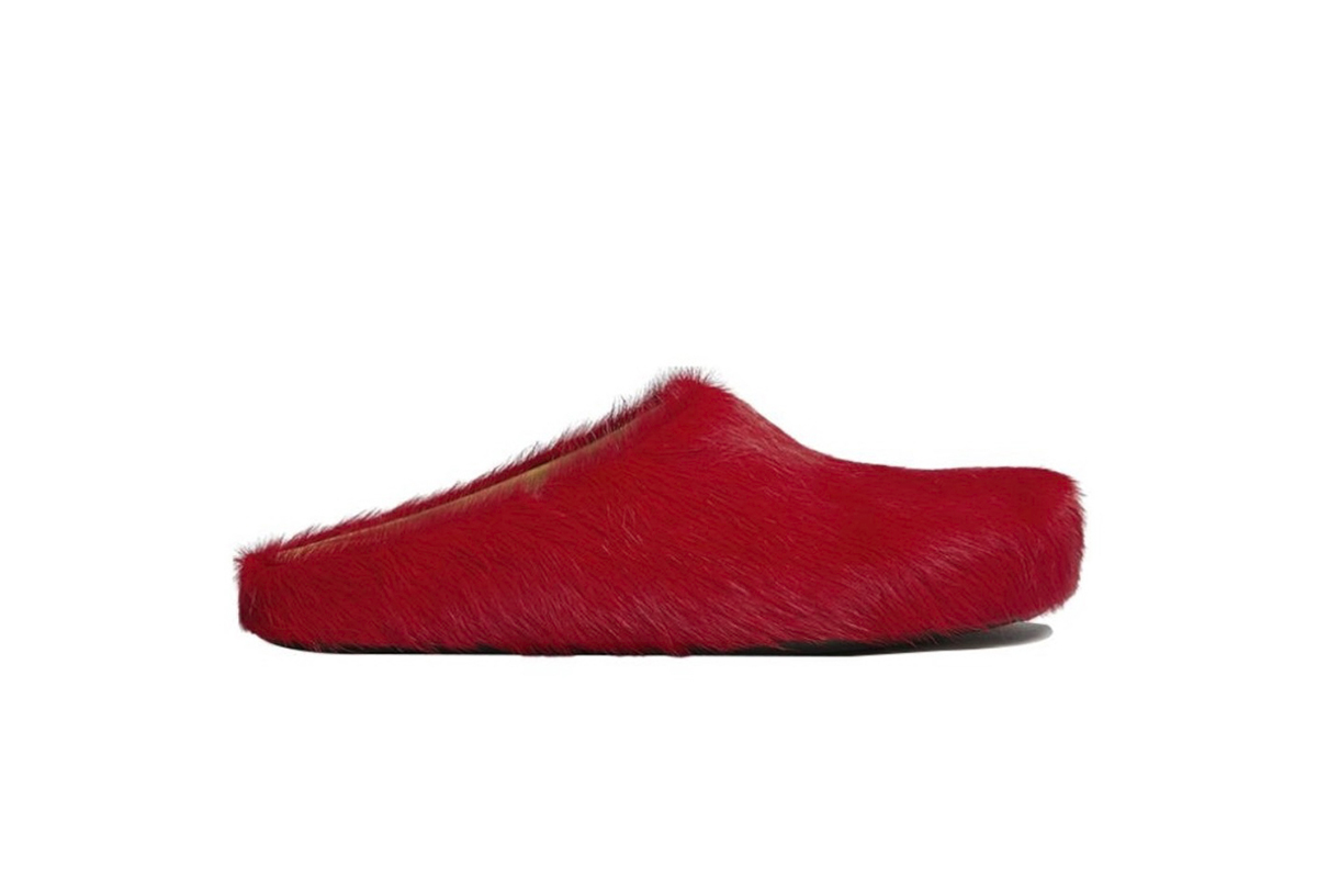 Marni Long-Hair Calfskin Fussbett Sabot Red SBMS004601P412200R66