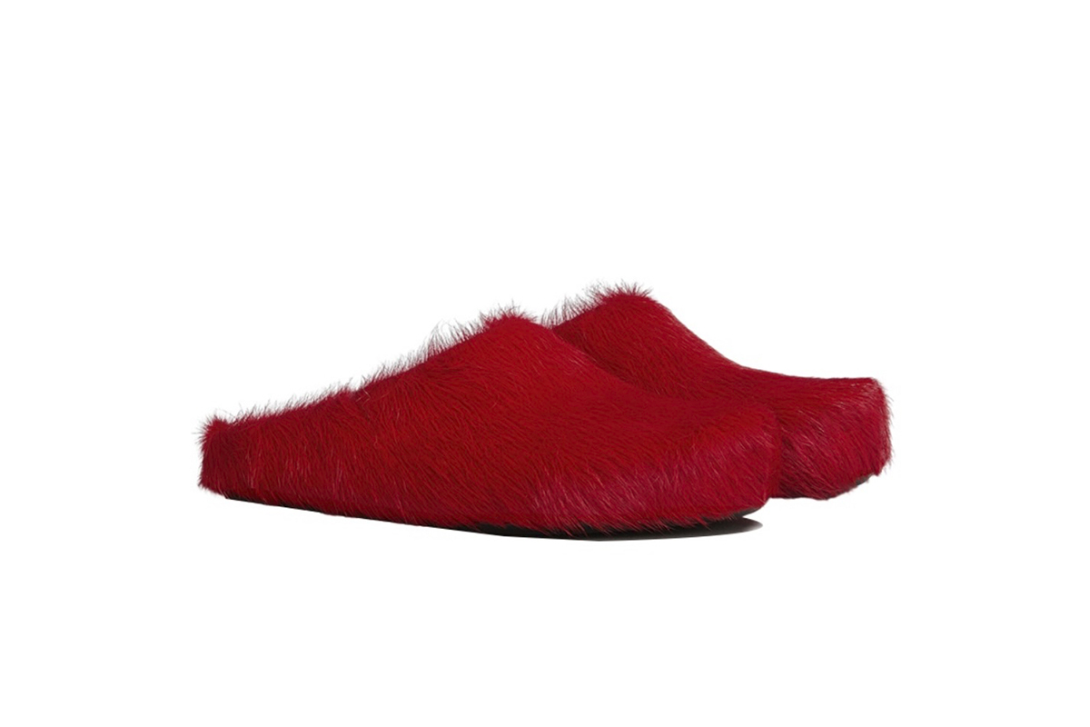 Marni Long-Hair Calfskin Fussbett Sabot Red SBMS004601P412200R66