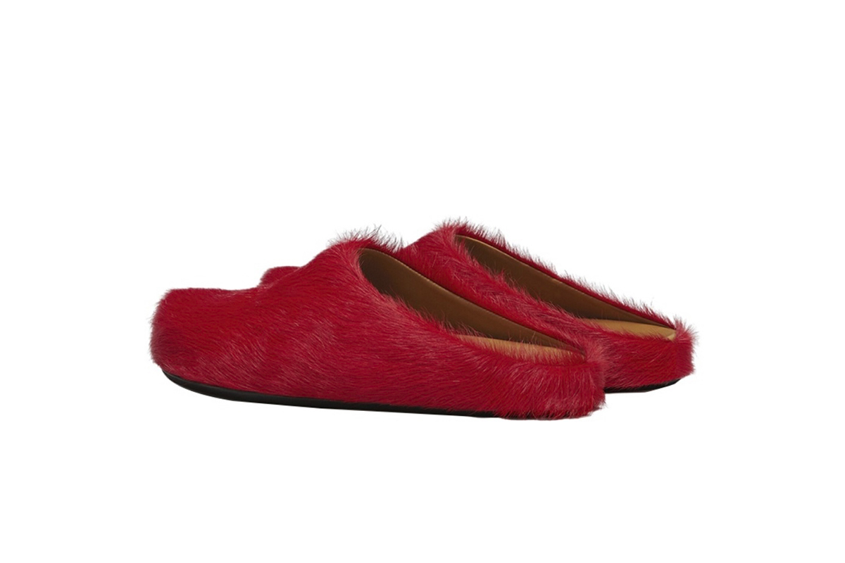 Marni Long-Hair Calfskin Fussbett Sabot Red SBMS004601P412200R66