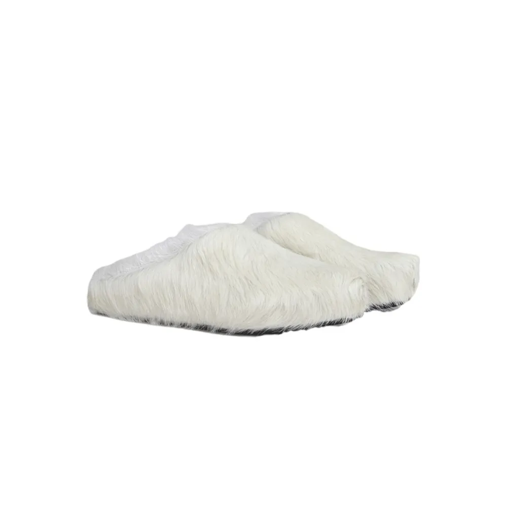 Marni Long-Hair Calfskin Fussbett Sabot White SBMR000600P412200W02