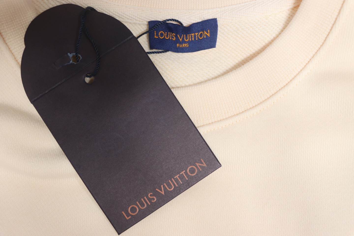 Louis Vuitton 22Fw Fake Pocket Letter Printed Round Neck Sweatshirt Beige