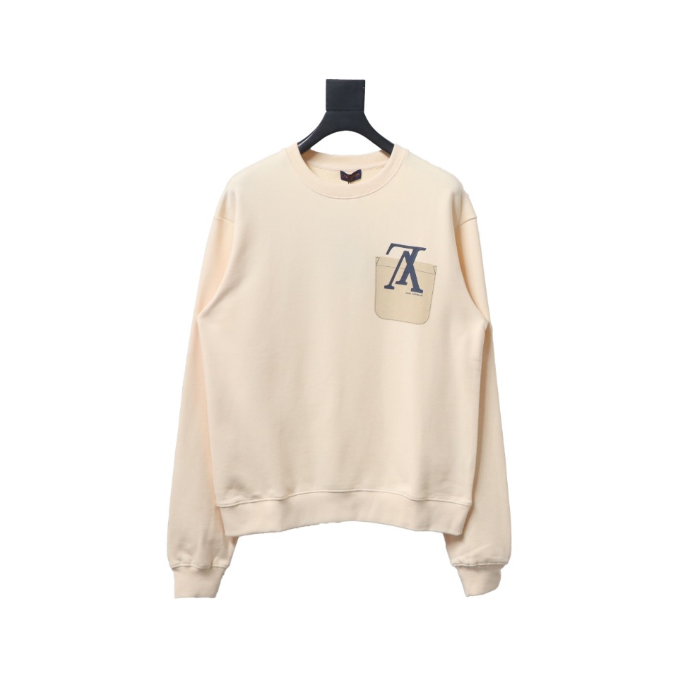 Louis Vuitton 22Fw Fake Pocket Letter Printed Round Neck Sweatshirt Beige